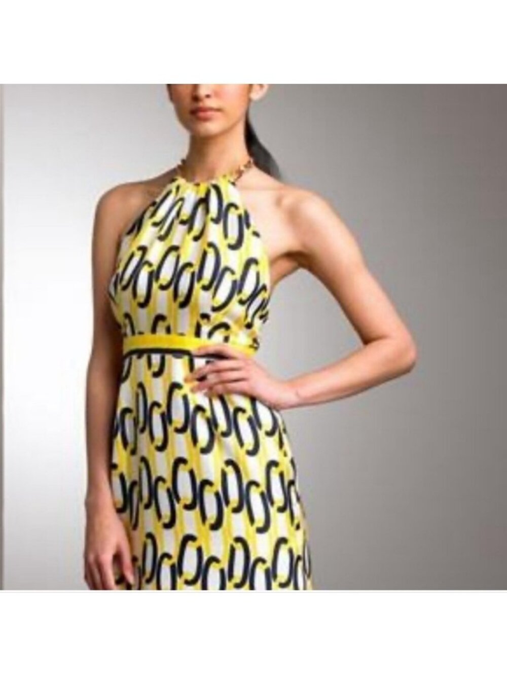 EUC Milly Chain Halter Dress Silk Italian Resort Designer Party Retro womens 6